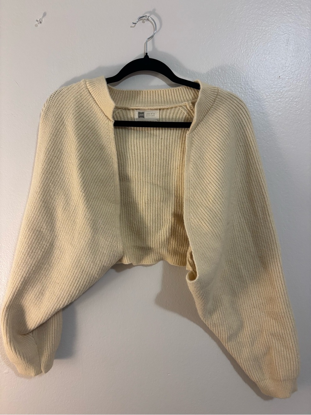 Free People Cropped Open-Front Cream Knit Cardigan